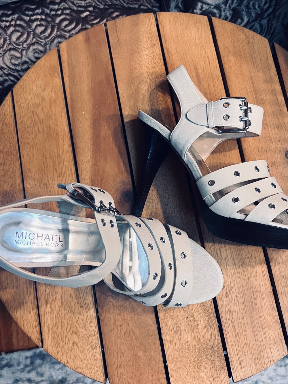 Michael Kors Cream Studded Platform High Heel Sandals